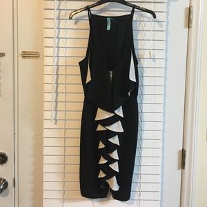 Zip front black and white ruffle dress